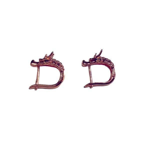 Rose Gold tone Dragon hoop earrings. - Picture 1 of 7